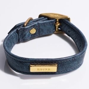 Leather Dog Collar by Hound Collection with Gold Bar Logo